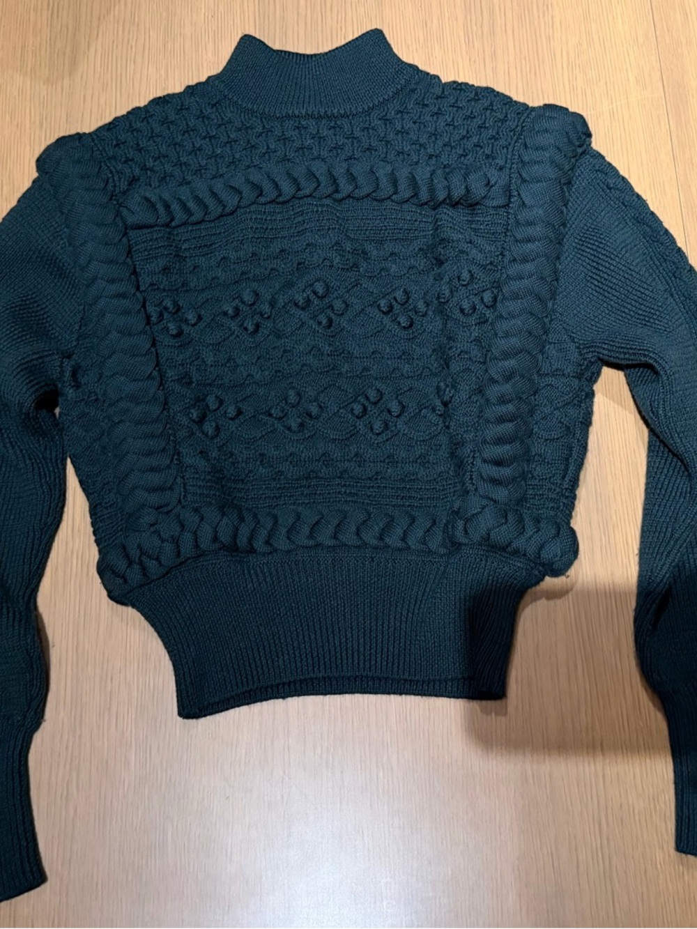 Dark Green Cable Knit Sweater - High Neck
